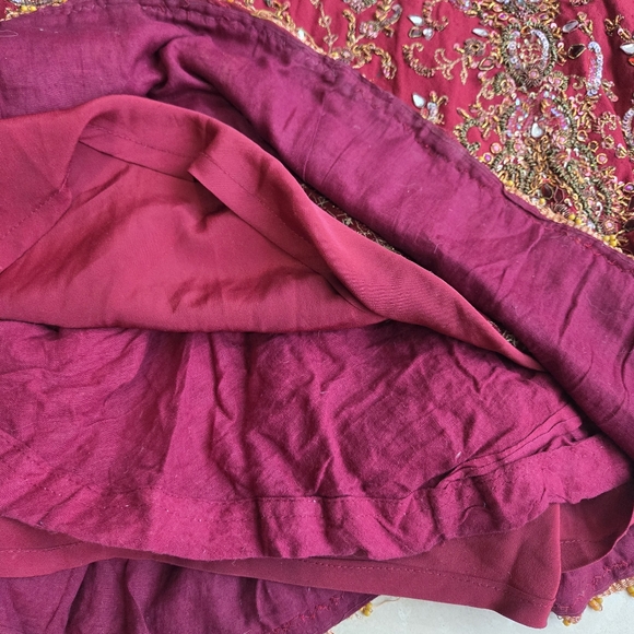 Red and gold maxi hand embroidered  skirt with tons of stone work details - Picture 4 of 6